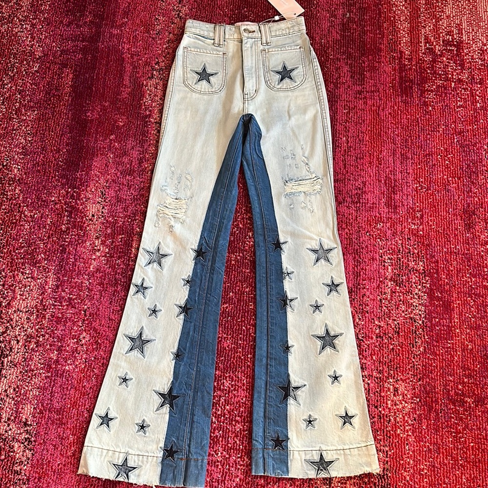 NWT Revice heaven color block star flare high rise two tone jeans